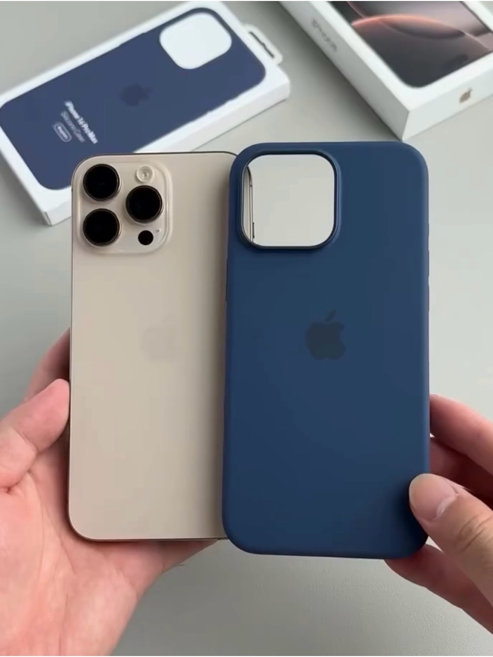 Apple Silicone iPhone 16 Pro Max Case in Deep Blue with Screen Protector
